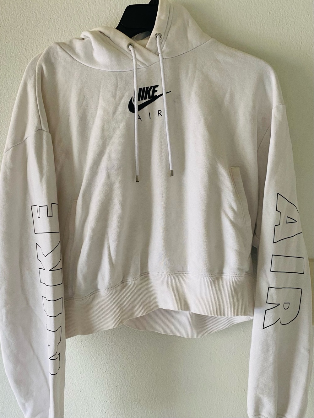Nike White Cropped Crewneck Hoodie with Black Logo